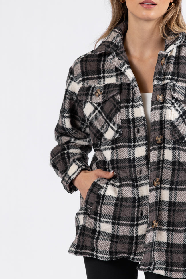 Through The Leaves Black Plaid Sherpa Shacket FINAL SALE-Sunny Prom