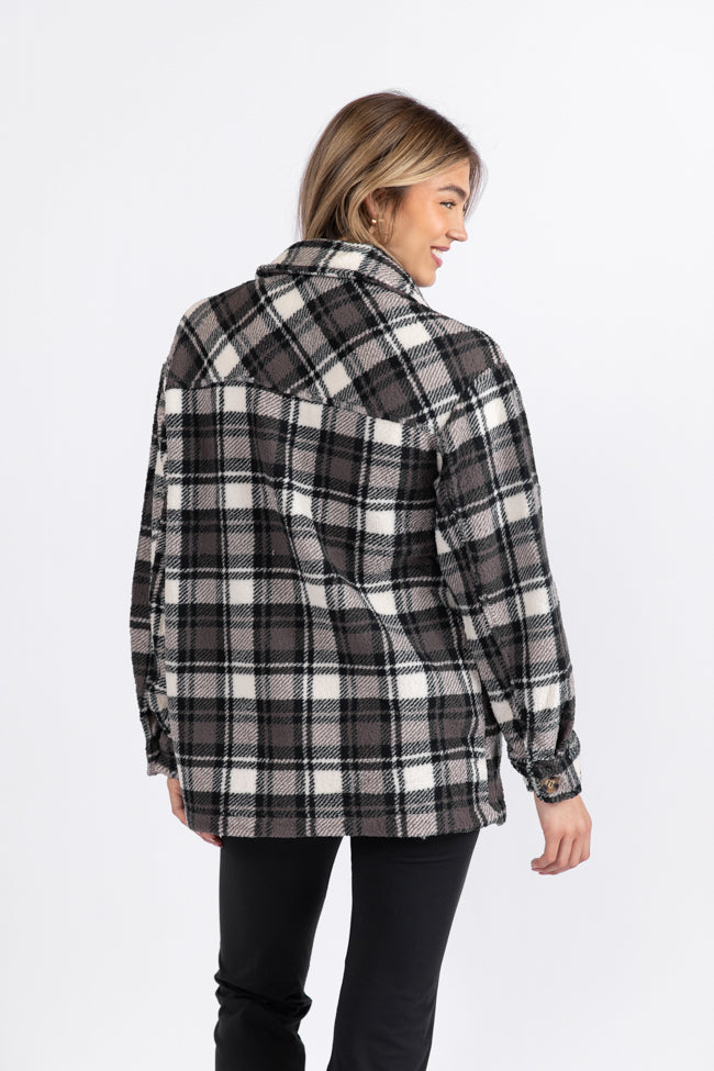 Through The Leaves Black Plaid Sherpa Shacket FINAL SALE-Sunny Prom