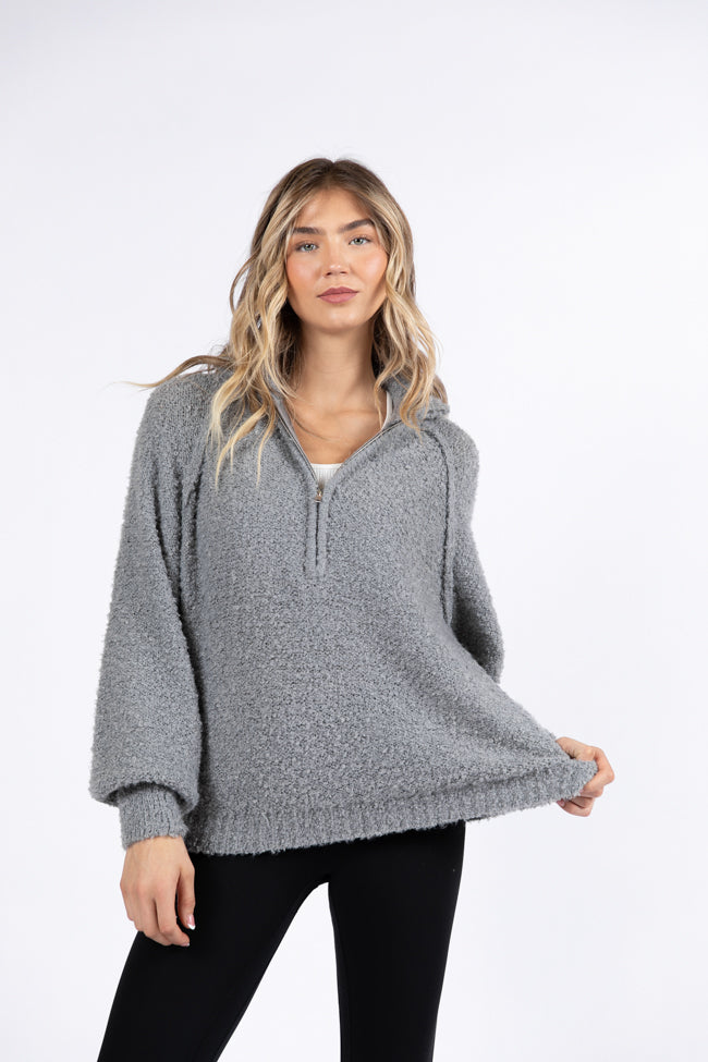 Signature Move Grey Fuzzy Quarter Zip Pullover FINAL SALE-Sunny Prom