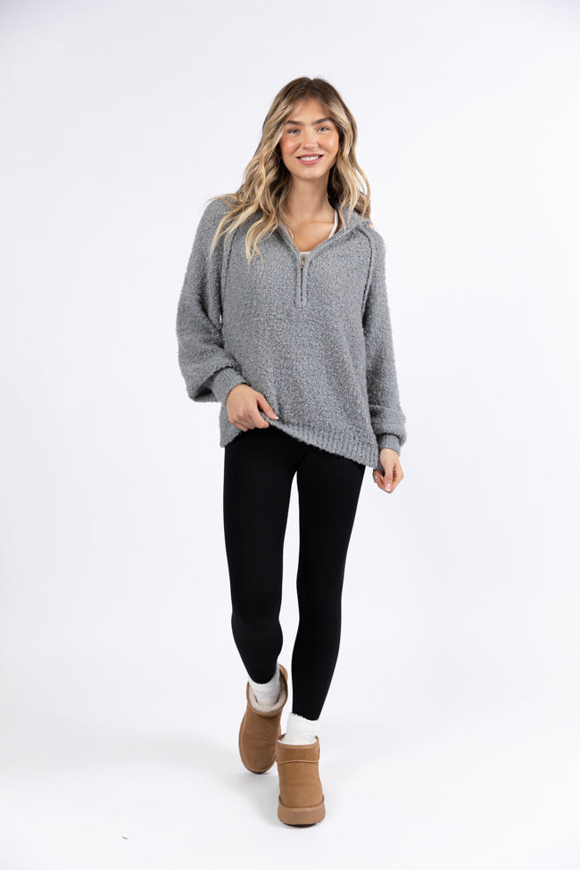Signature Move Grey Fuzzy Quarter Zip Pullover FINAL SALE-Sunny Prom