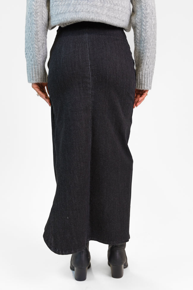 Unexpected Turn Black Denim Twist Front Midi Skirt FINAL SALE-Sunny Prom