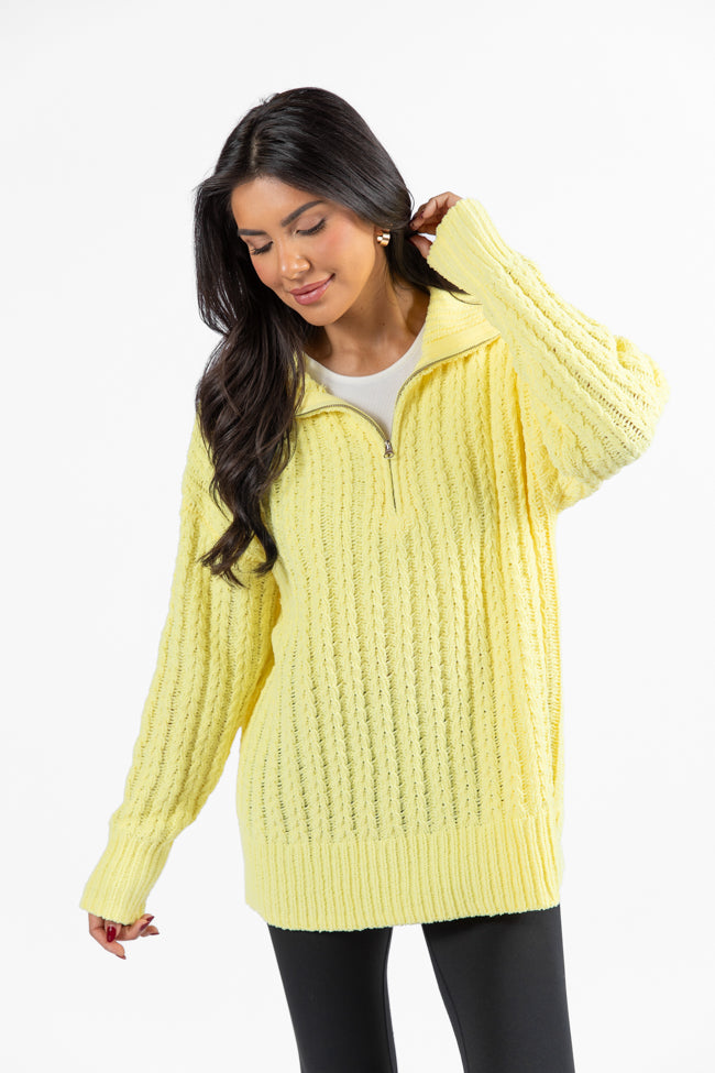 Forever Yours Yellow Cable Knit Chenille Quarter Zip Sweater FINAL SALE-Sunny Prom