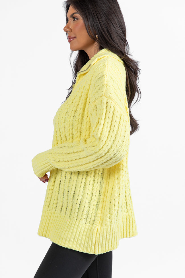 Forever Yours Yellow Cable Knit Chenille Quarter Zip Sweater FINAL SALE-Sunny Prom