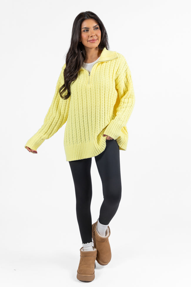 Forever Yours Yellow Cable Knit Chenille Quarter Zip Sweater FINAL SALE-Sunny Prom