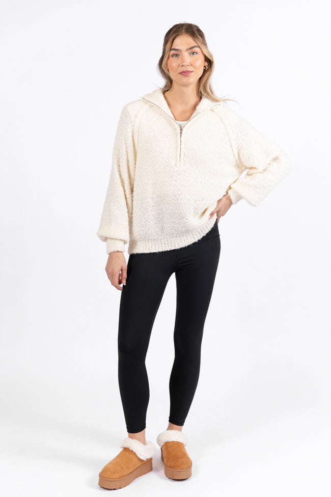 Signature Move Cream Fuzzy Quarter Zip Pullover FINAL SALE-Sunny Prom