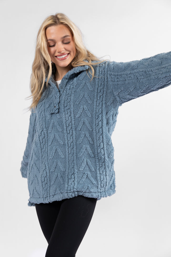 Take The Leap Blue Cable Detail Sherpa Pullover FINAL SALE-Sunny Prom