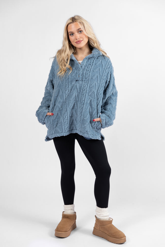 Take The Leap Blue Cable Detail Sherpa Pullover FINAL SALE-Sunny Prom