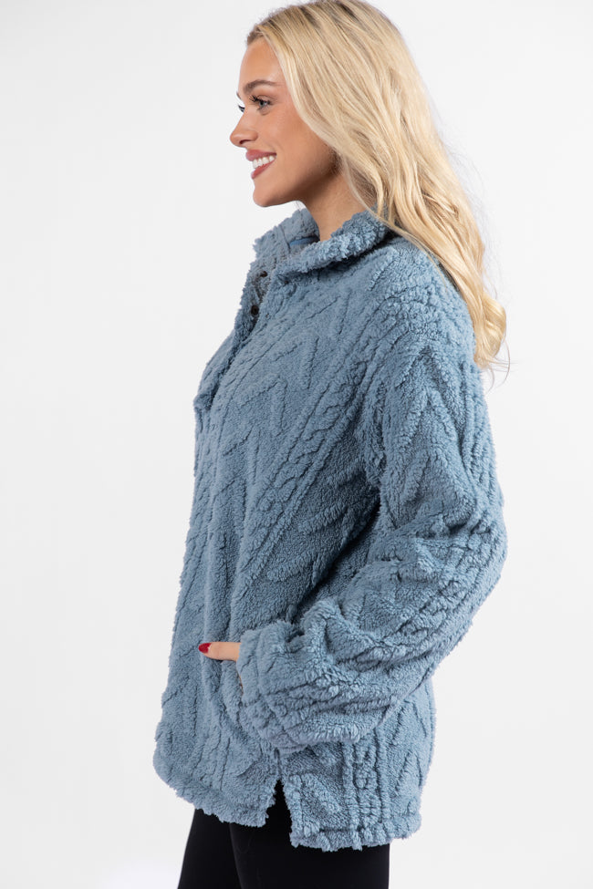 Take The Leap Blue Cable Detail Sherpa Pullover FINAL SALE-Sunny Prom