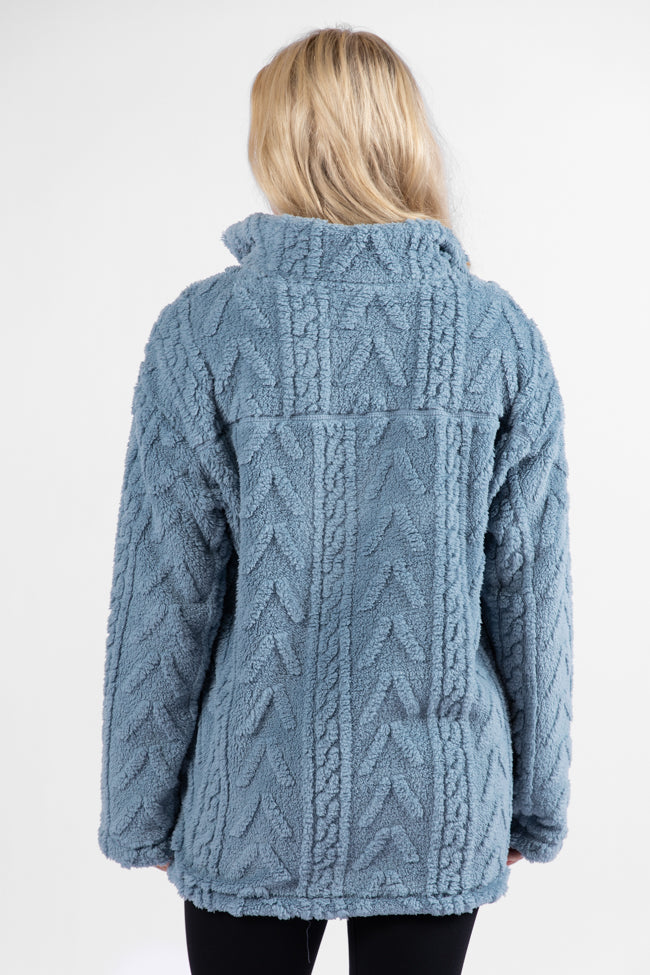 Take The Leap Blue Cable Detail Sherpa Pullover FINAL SALE-Sunny Prom