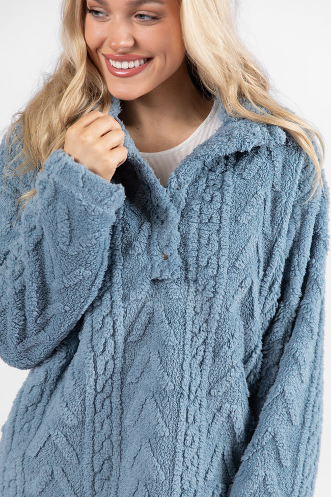 Take The Leap Blue Cable Detail Sherpa Pullover FINAL SALE-Sunny Prom