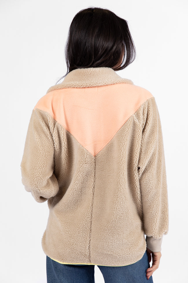 Good Feelings Beige Multi Colorblock Sherpa Pullover FINAL SALE-Sunny Prom
