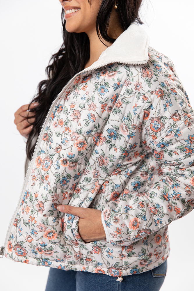 Vail Valley Pink Ivory Multi Floral Quilted Zip Up Jacket FINAL SALE-Sunny Prom