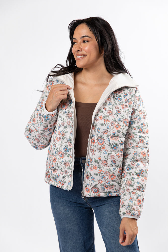 Vail Valley Pink Ivory Multi Floral Quilted Zip Up Jacket FINAL SALE-Sunny Prom