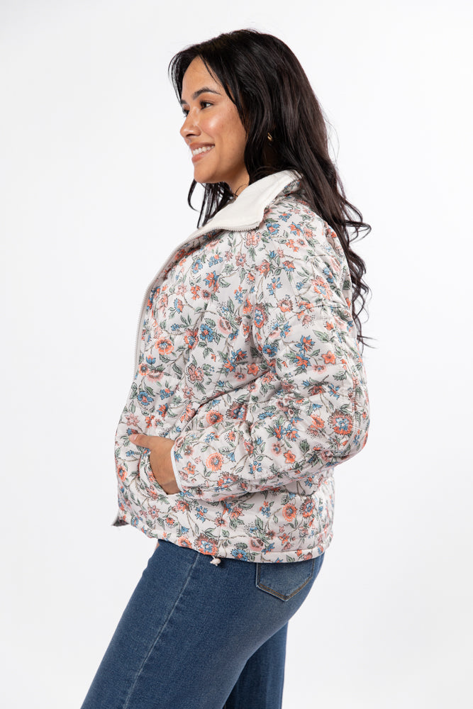 Vail Valley Pink Ivory Multi Floral Quilted Zip Up Jacket FINAL SALE-Sunny Prom