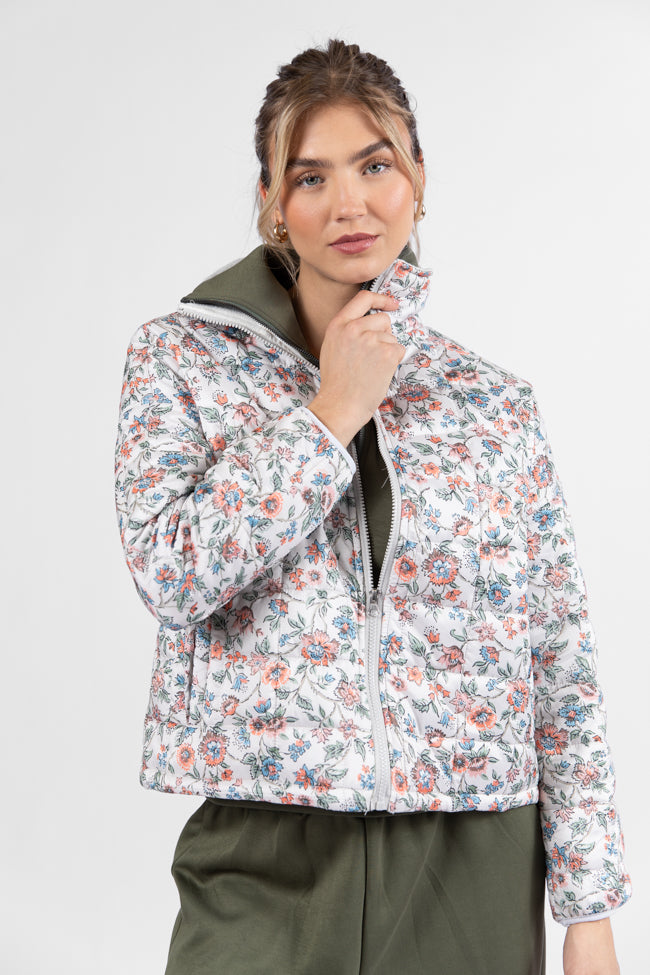 Vail Valley Pink Ivory Multi Floral Quilted Zip Up Jacket FINAL SALE-Sunny Prom