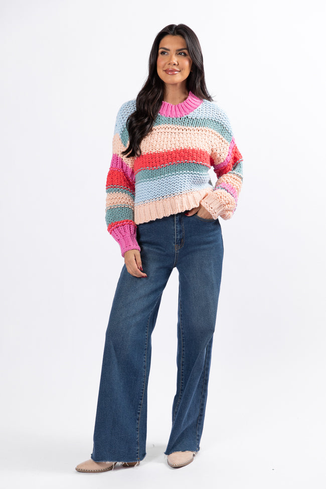 In Line Peach Multi Chunky Striped Sweater SALE-Sunny Prom