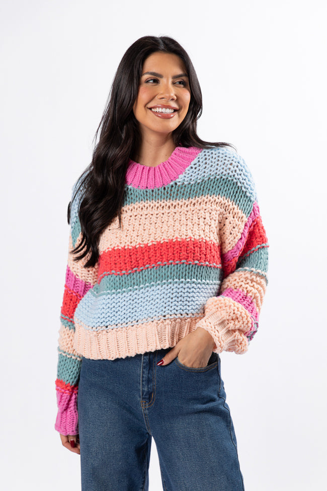 In Line Peach Multi Chunky Striped Sweater SALE-Sunny Prom