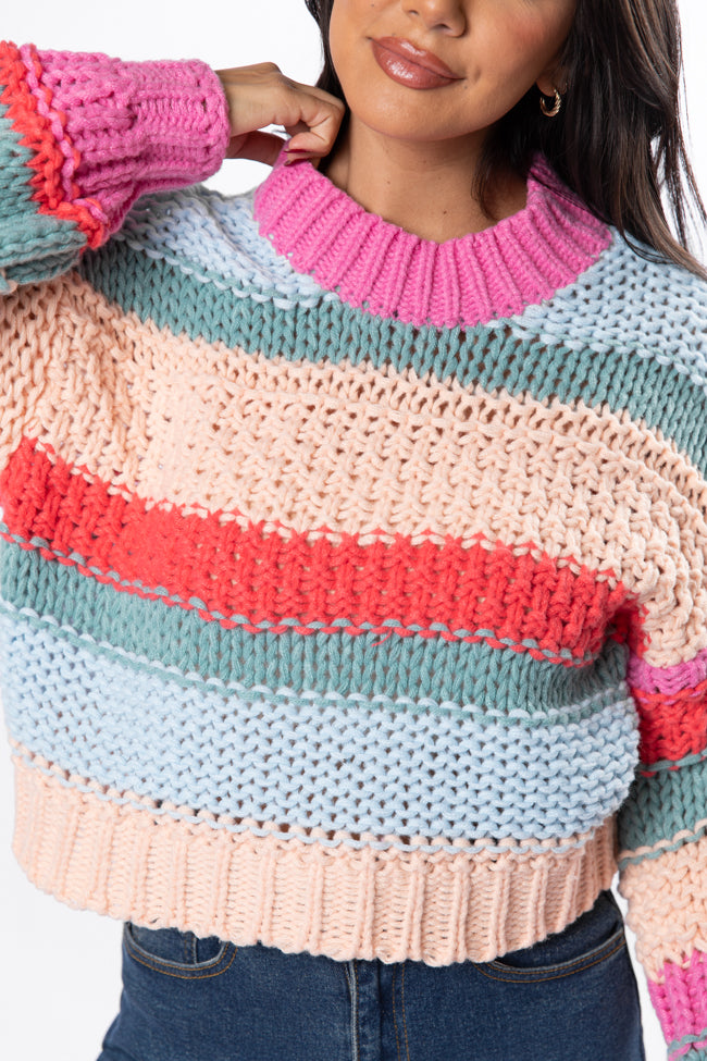 In Line Peach Multi Chunky Striped Sweater SALE-Sunny Prom