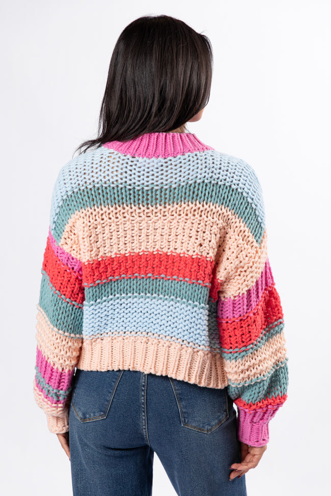 In Line Peach Multi Chunky Striped Sweater SALE-Sunny Prom
