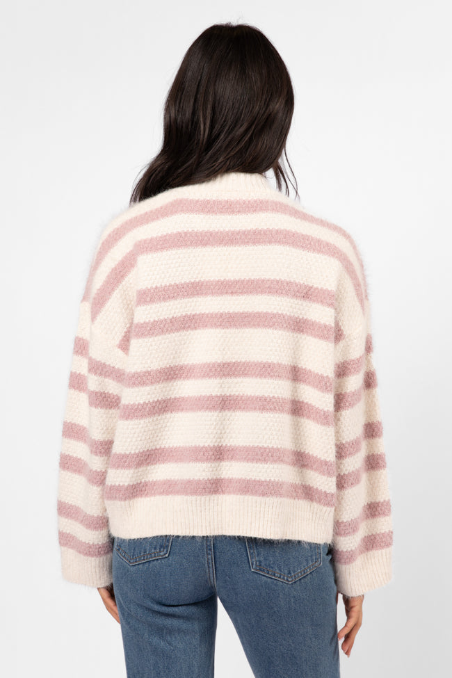 Made My Change Mauve and Cream Fuzzy Striped Cardigan SALE-Sunny Prom