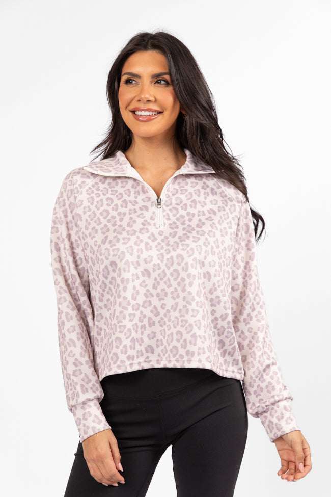 Change Of Heart Leopard Print Quarter Zip Pullover-Sunny Prom