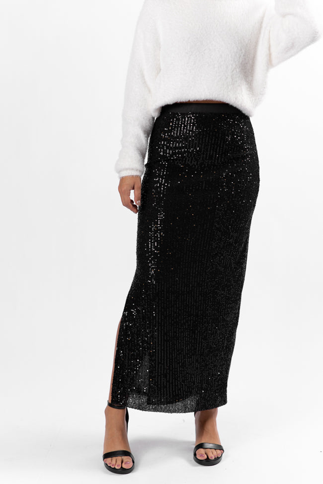 Own The Night Black Sequin Maxi Skirt FINAL SALE-Sunny Prom