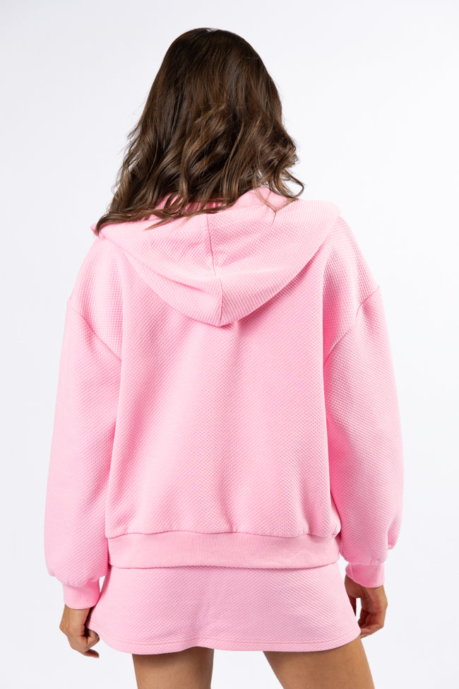 Have It My Way Pink Textured Knit Zip Up Hooded Sweatshirt-Sunny Prom