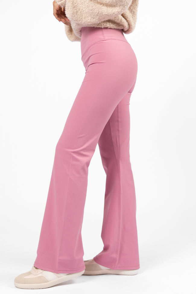 Get Moving Pink Flare Knit Leggings FINAL SALE-Sunny Prom
