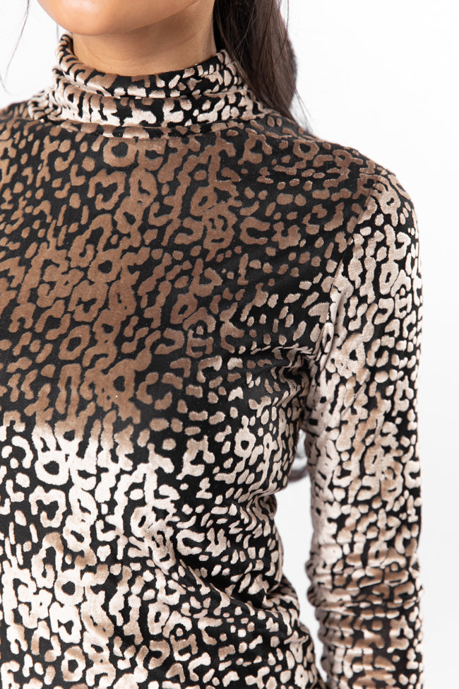 What A Wonderful Velvet Leopard Printed Turtleneck Blouse FINAL SALE-Sunny Prom