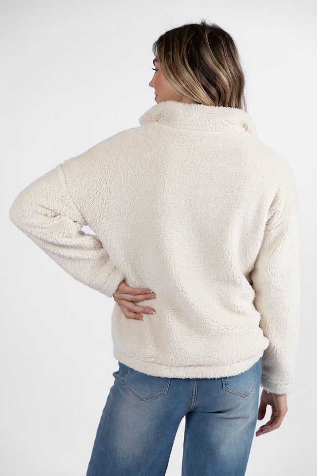 Stay Here Beige Contrast Trim Sherpa Pullover FINAL SALE-Sunny Prom