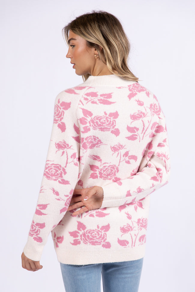 Feeling Like Love Ivory and Pink Floral Crew Neck Sweater FINAL SALE-Sunny Prom