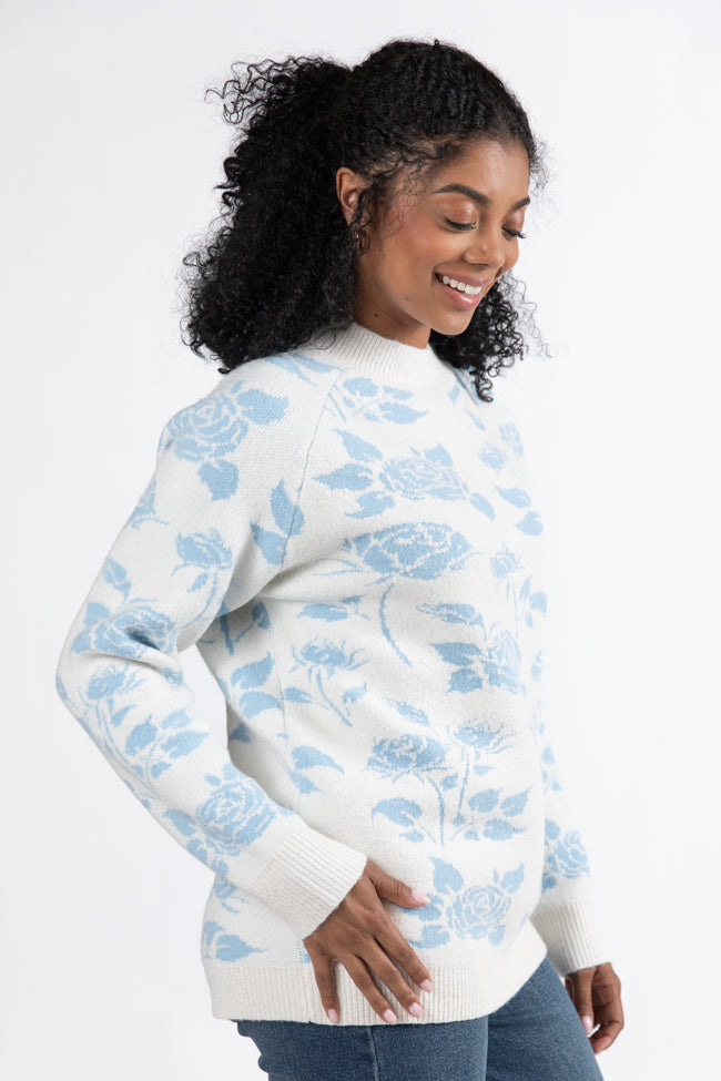 Feeling Like Love Ivory and Blue Floral Crew Neck Sweater FINAL SALE-Sunny Prom