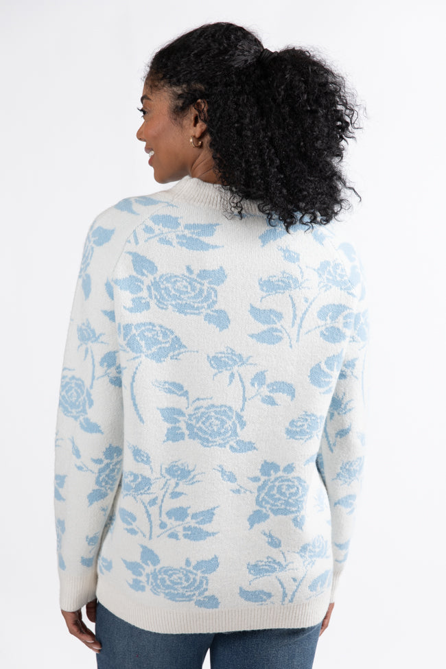 Feeling Like Love Ivory and Blue Floral Crew Neck Sweater FINAL SALE-Sunny Prom