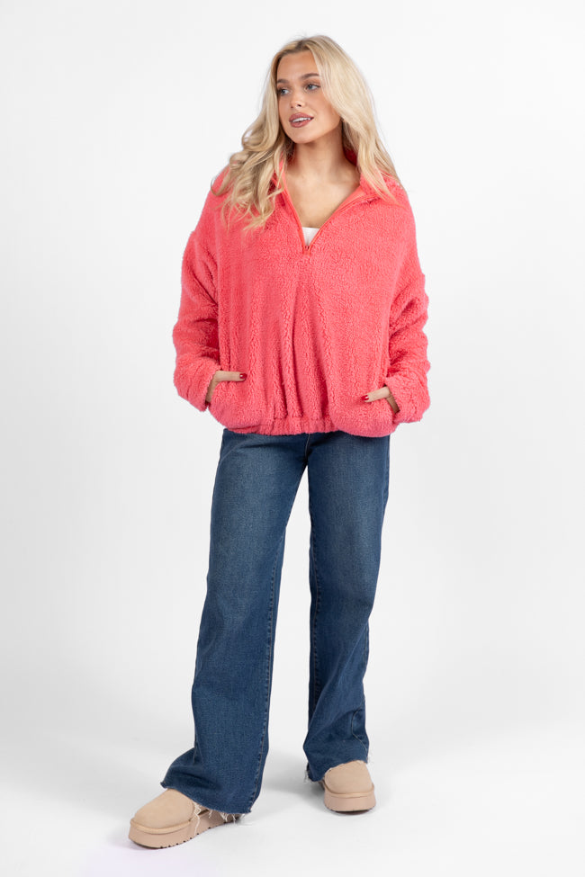 Stay Here Coral Sherpa Pullover SALE-Sunny Prom