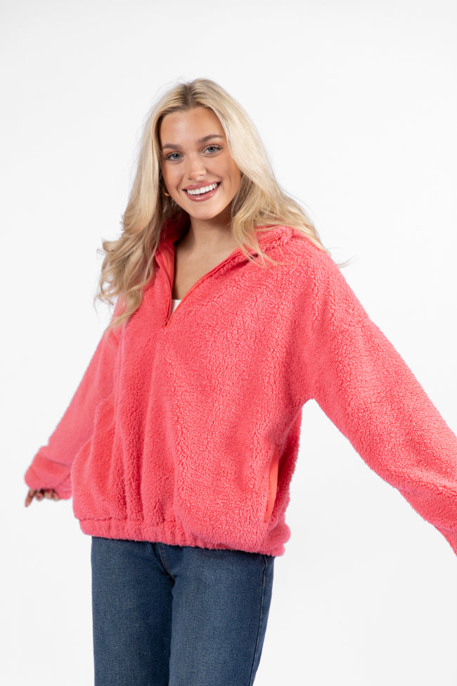 Stay Here Coral Sherpa Pullover SALE-Sunny Prom