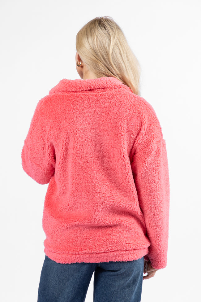 Stay Here Coral Sherpa Pullover SALE-Sunny Prom