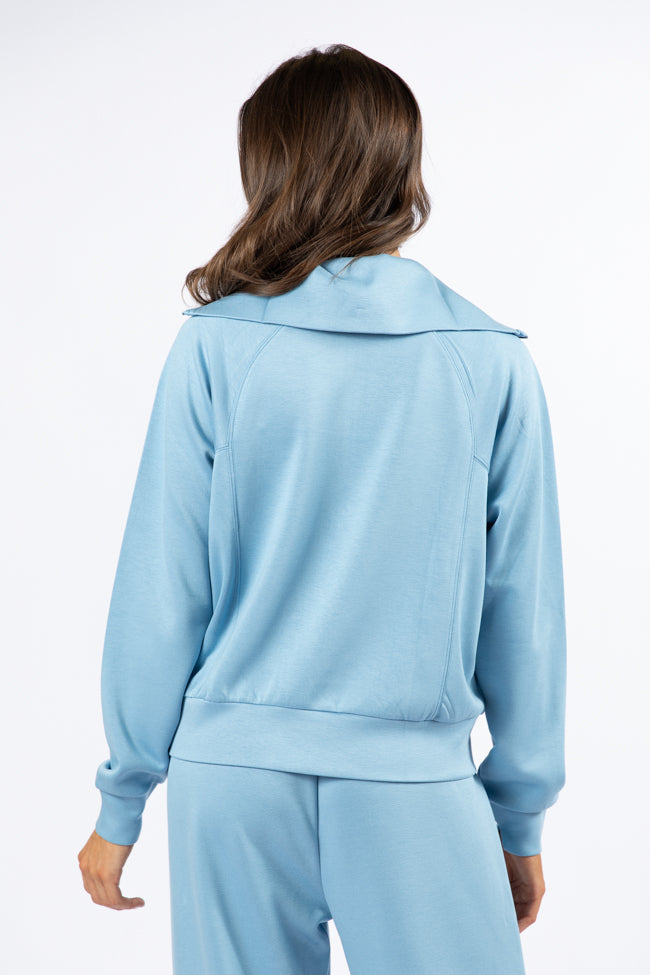 Let's Just Stay Blue Quarter Zip Knit Pullover FINAL SALE-Sunny Prom