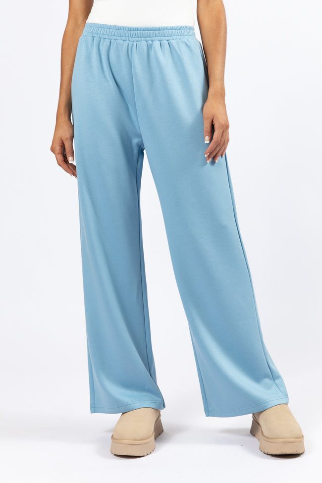 Let's Just Stay Blue Knit Wide Leg Pants FINAL SALE-Sunny Prom