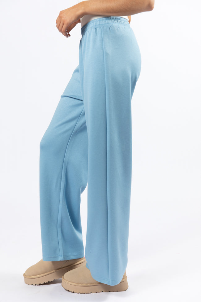Let's Just Stay Blue Knit Wide Leg Pants FINAL SALE-Sunny Prom