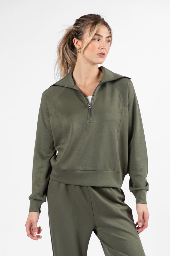 Let's Just Stay Green Quarter Zip Knit Pullover FINAL SALE-Sunny Prom