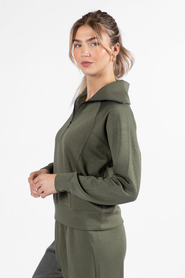 Let's Just Stay Green Quarter Zip Knit Pullover FINAL SALE-Sunny Prom