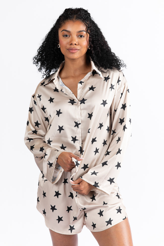 Pajama Party Neutral Stars Pajama Top FINAL SALE-Sunny Prom