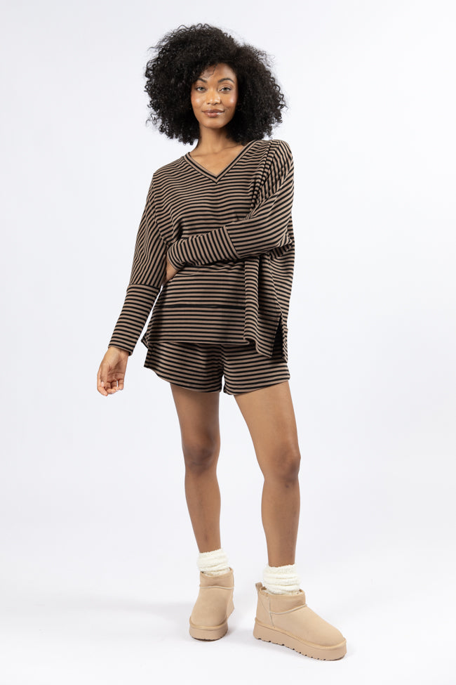 No Complaints Mocha and Black Striped Shorts FINAL SALE-Sunny Prom