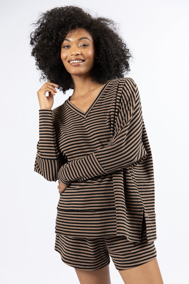 No Complaints Mocha and Black Striped Top FINAL SALE-Sunny Prom