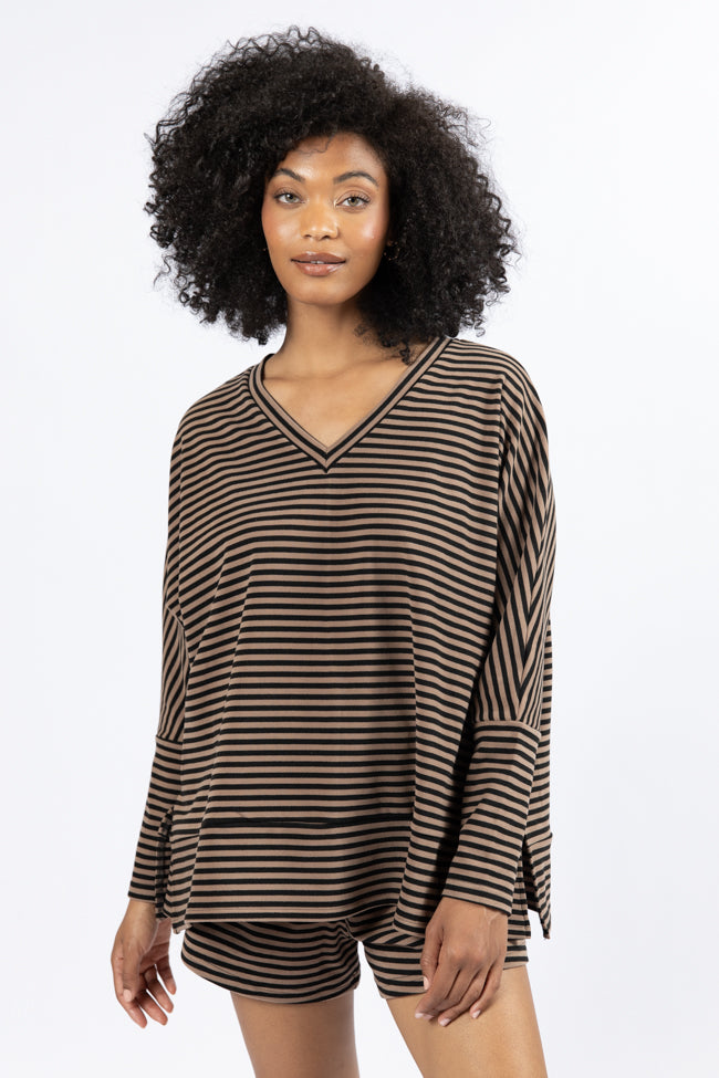 No Complaints Mocha and Black Striped Top FINAL SALE-Sunny Prom