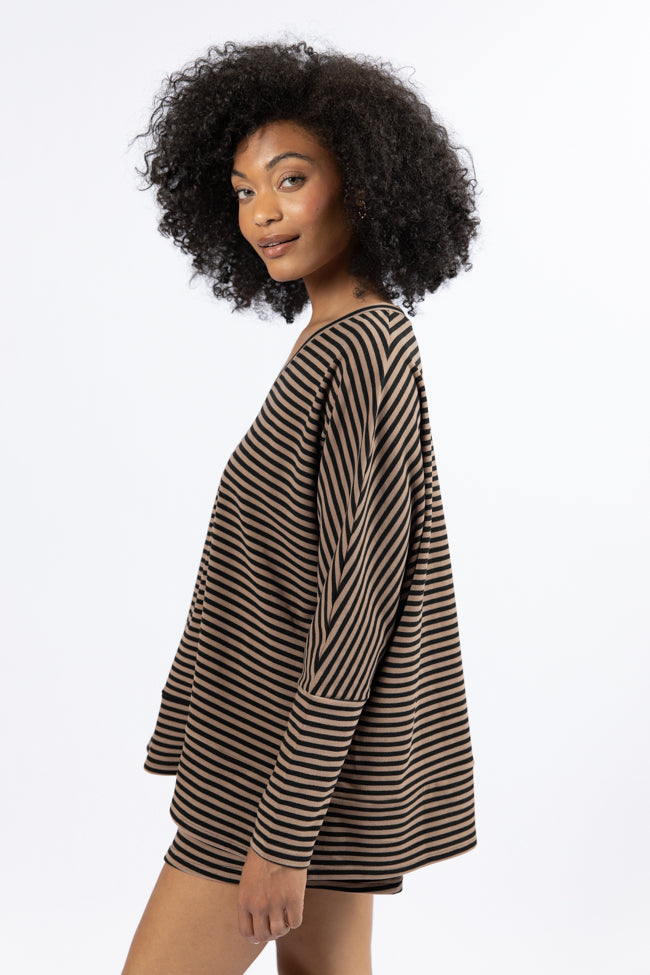 No Complaints Mocha and Black Striped Top FINAL SALE-Sunny Prom