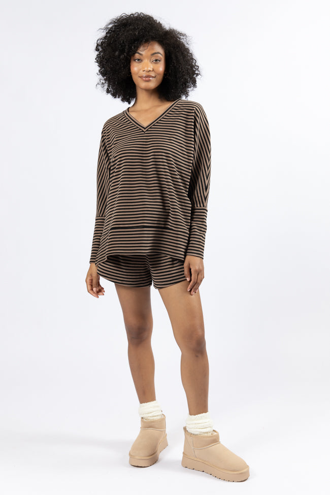 No Complaints Mocha and Black Striped Top FINAL SALE-Sunny Prom