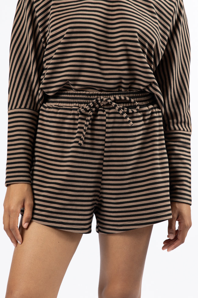 No Complaints Mocha and Black Striped Shorts FINAL SALE-Sunny Prom