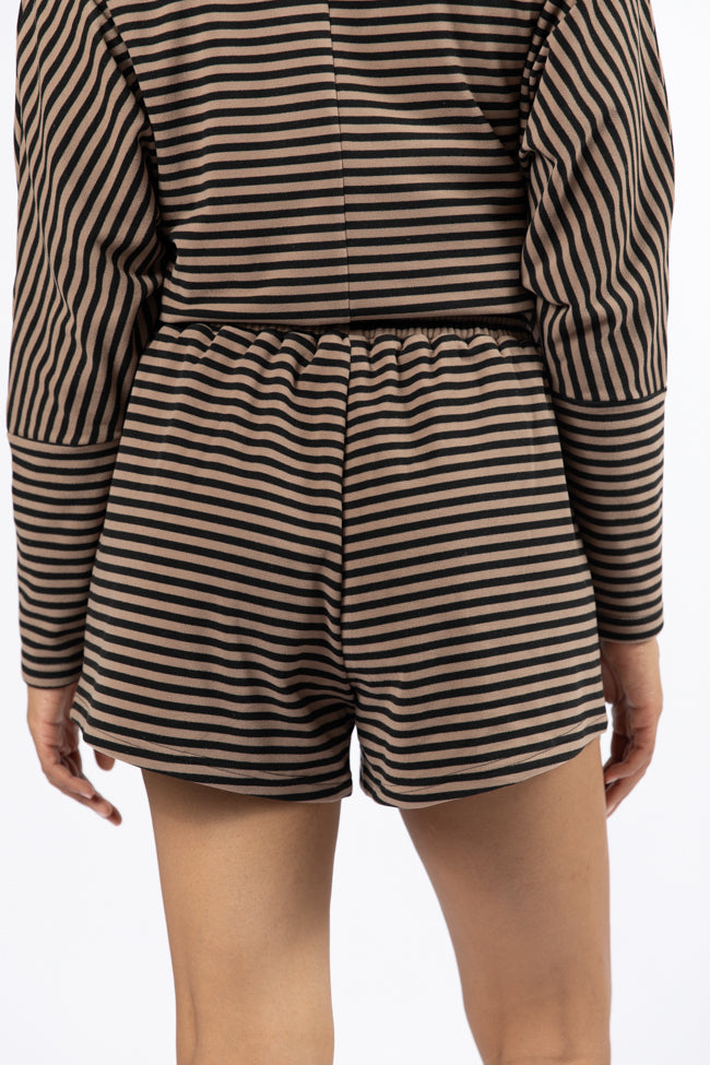 No Complaints Mocha and Black Striped Shorts FINAL SALE-Sunny Prom