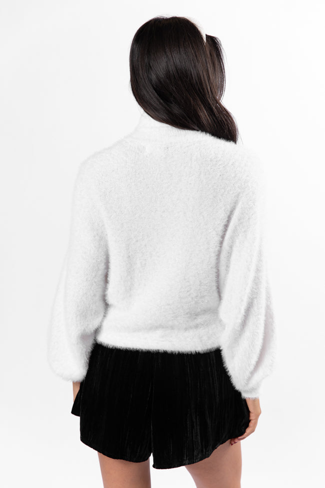 Beyond Me White Fuzzy Turtleneck Sweater FINAL SALE-Sunny Prom